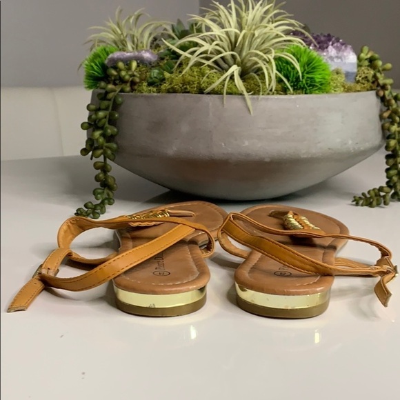 Pierre Dumas Ankle Strap Sandal Cognac Gold open toe women’s shoe size 8 - Picture 4 of 8